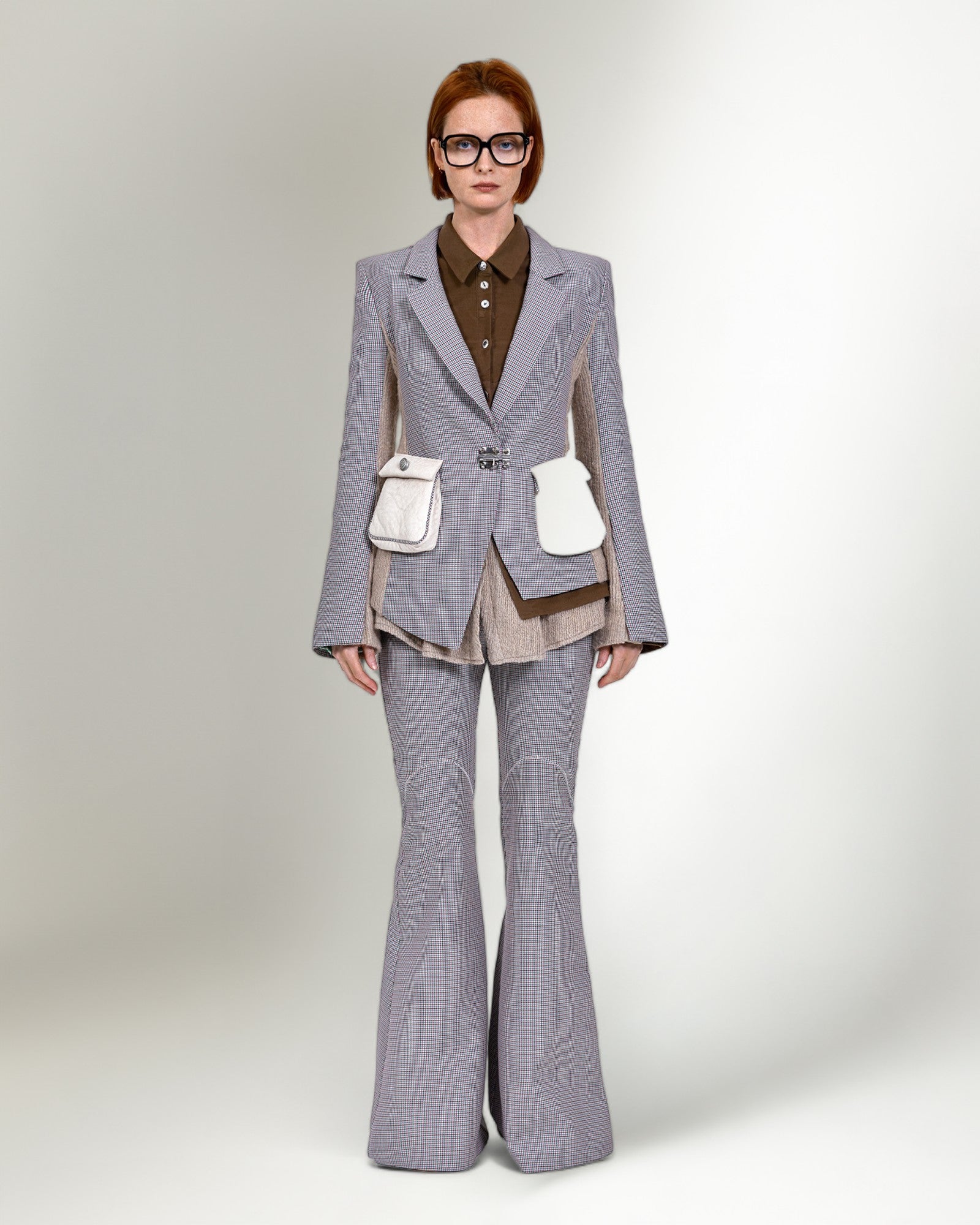 "LA LUNETTE WINDOW"  ASYMMETRIC  PLAID VIRGIN WOOL BLAZER