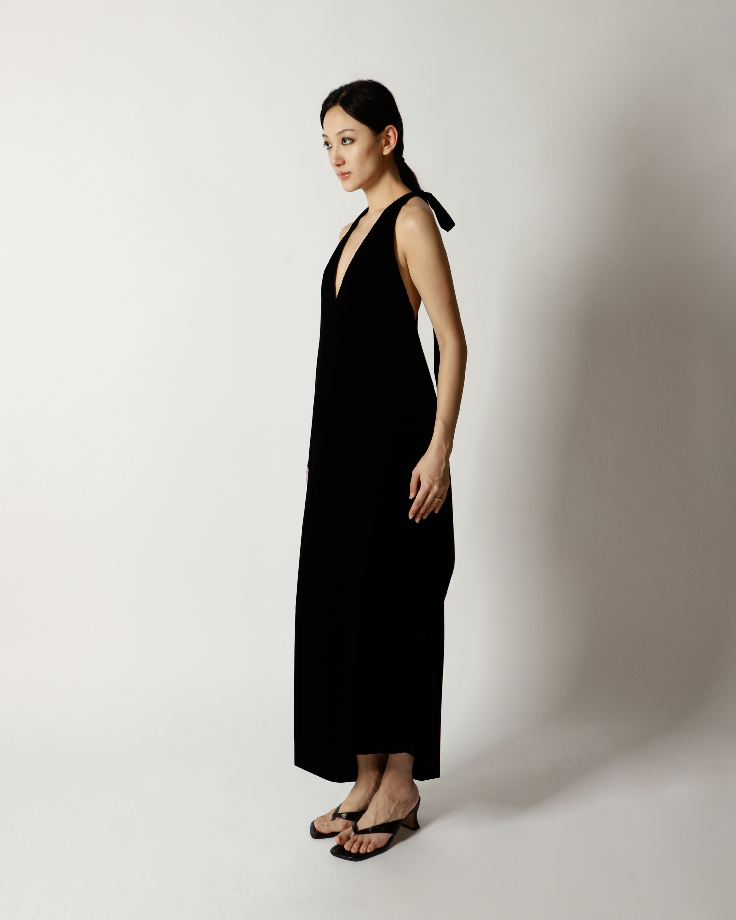 NOIR LAYERED HALTER MAXI DRESS