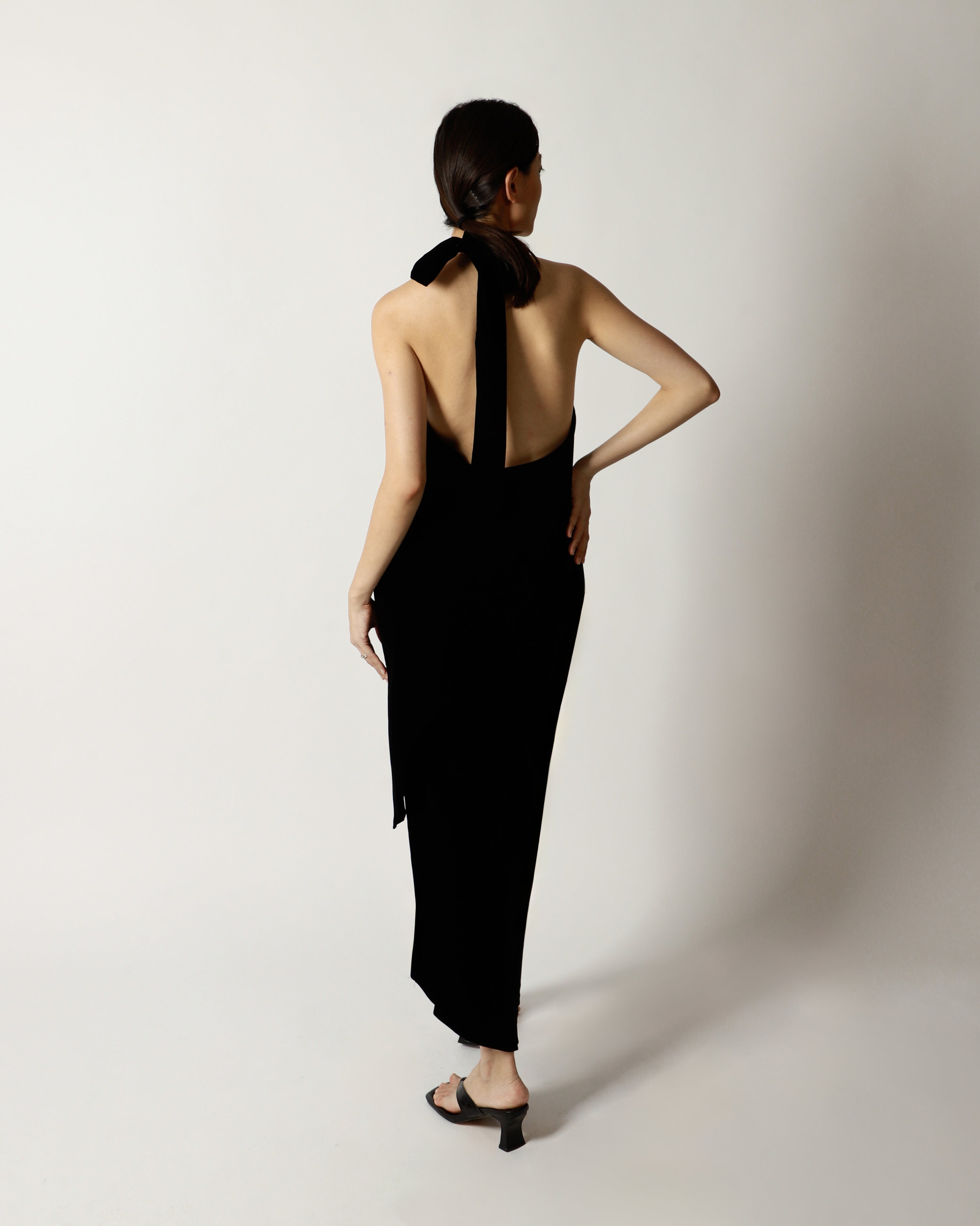 NOIR LAYERED HALTER MAXI DRESS